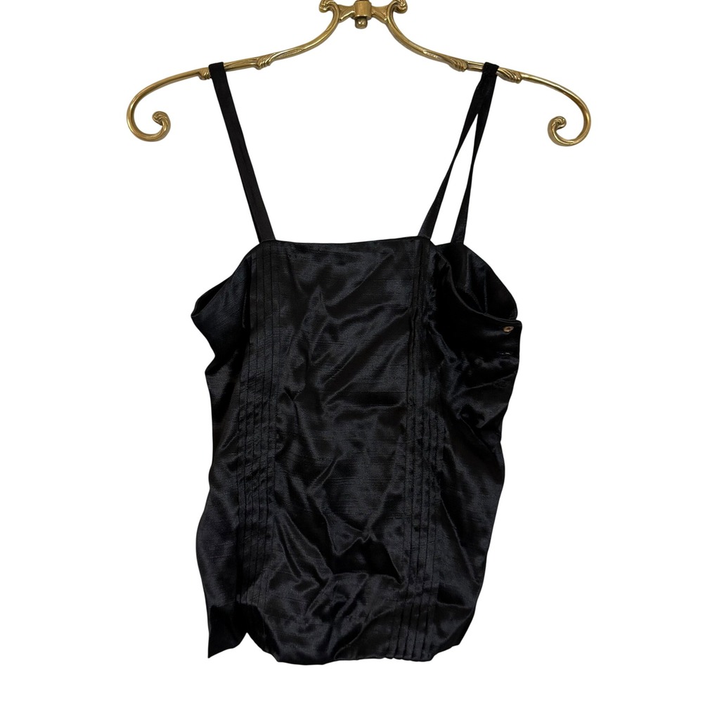 Ellen Tracy Vintage Black Satin Pintuck Camisole Top ILGWU Made in USA Size 5/6